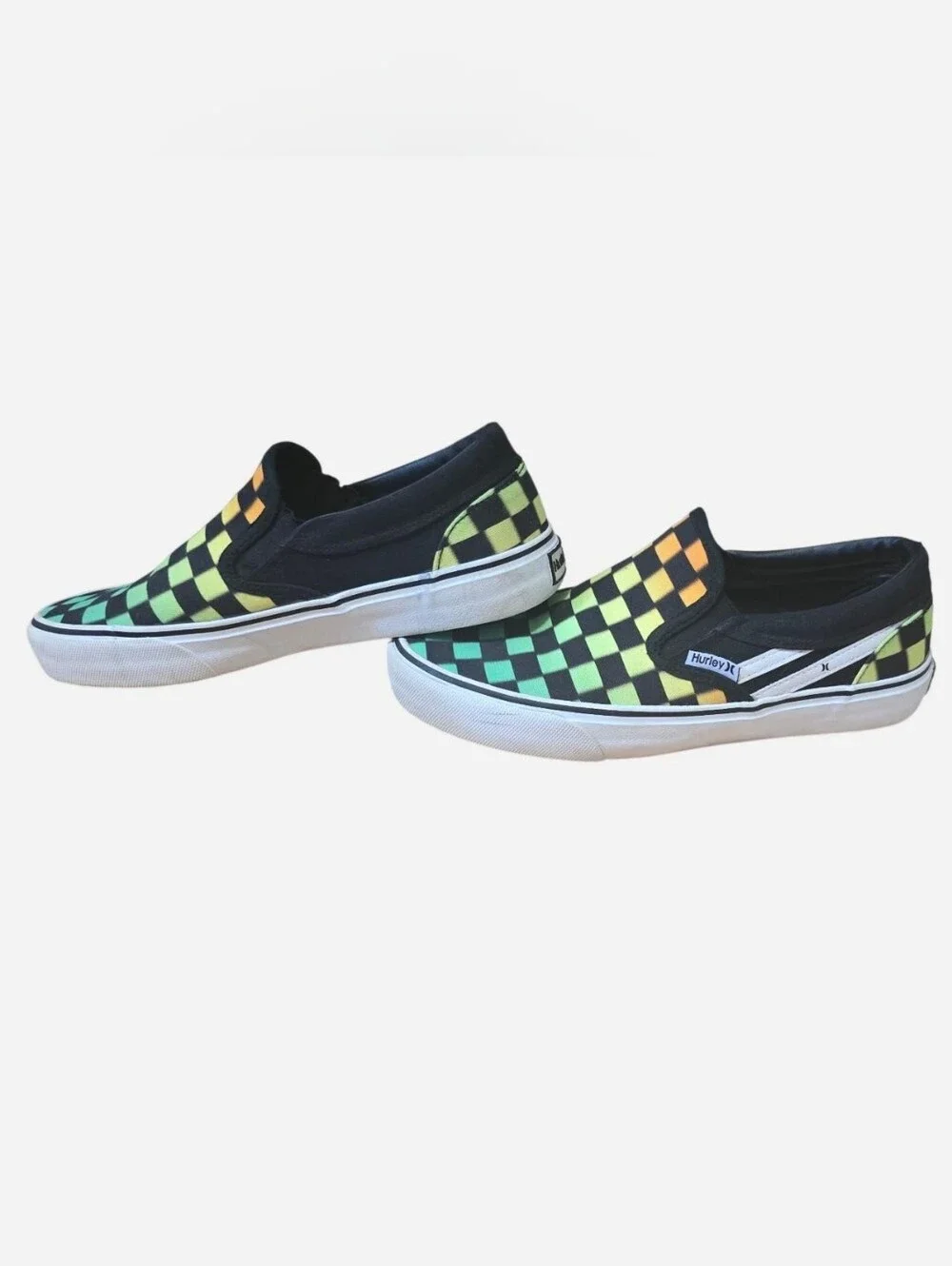 Hurley Kids Slip-On Checkerboard Sneakers in Gradient Green-Orange